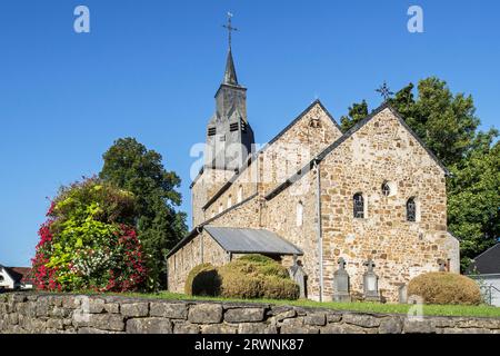 11th century Romanesque Saint Etienne church in the village Waha, Marche-en-Famenne in the province of Luxembourg, Belgian Ardennes, Wallonia, Belgium Stock Photo