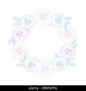 Vintage card with camellia flowers. Floral wreath. Sketched circle wreath, floral and herbs garland with camellia flower. Summer floral rose greeting Stock Vector