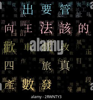 Futuristic background featuring random characters of the Chinese traditional alphabet. Stock Vector