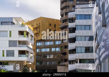 Landscape view of contemporary urban architecture apartment buildings in modern Port Marianne neighbourhood, Montpellier, France Stock Photo