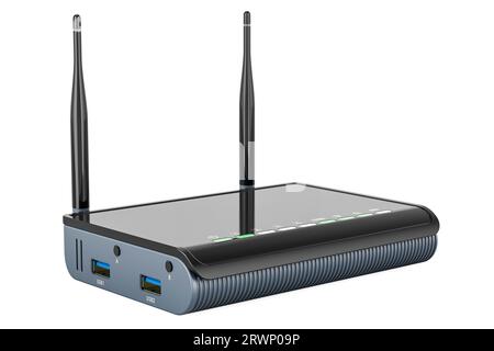 Wireless Internet Router, black color. 3D rendering isolated on white background Stock Photo