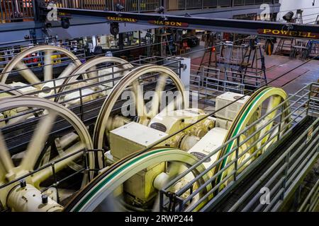 The winding house in the San Francisco Cable Car Museum, San Francisco, California, USA Stock Photo