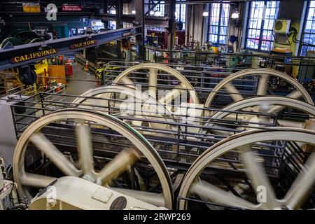 The winding house in the San Francisco Cable Car Museum, San Francisco, California, USA Stock Photo