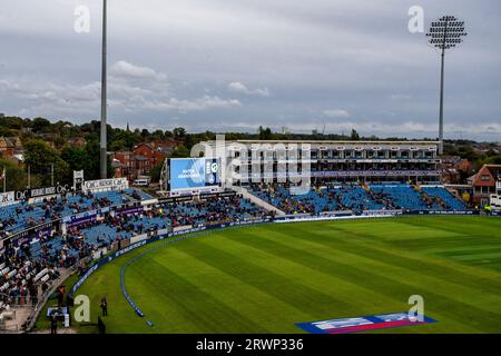 A general view of the scoreboard informing the spectators that the match had been abandoned during the 1st One Day International match between England and Ireland at Headingley Cricket Ground, Leeds on Wednesday 20th September 2023. (Photo: Mark Fletcher | MI News) Credit: MI News & Sport /Alamy Live News Stock Photo