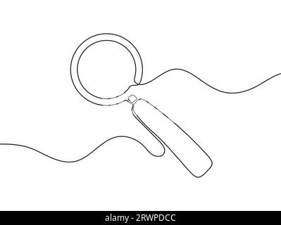 Magnifying icon vector in continuous style. Glass is including gear as analytics, searching sign. Lupe, focus symbol. Searching in internet Stock Vector