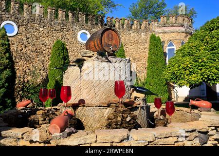 Red wine fountain outside the biggest wine cellars