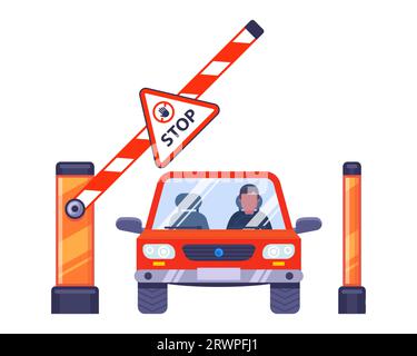 orange barrier for cars to enter the parking lot. flat vector illustration. Stock Vector
