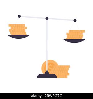 Money profit balance. Financial investment, scale weighing money cartoon vector illustration Stock Vector