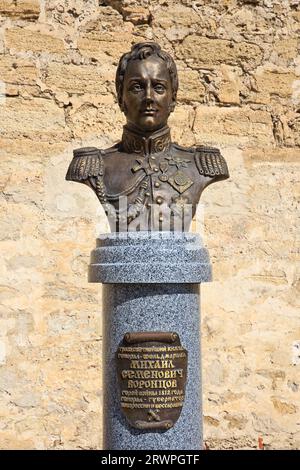 Bust of Russian nobleman and Field Marshal Prince Mikhail Semyonovich Vorontsov (1782-1856) at Tighina Fortress in Bender (Transnistria), Moldova Stock Photo