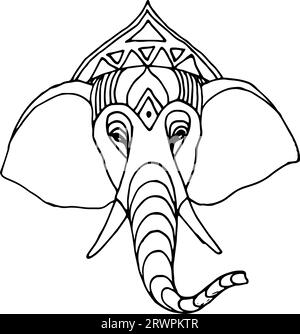 Ganesha doodling style.Happy Diwali.Vector illustration of Hindu lord of wisdom.Hand drawn elephant head. Stock Vector