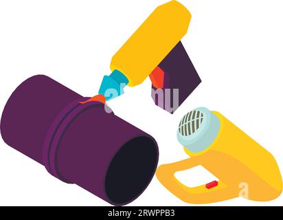 Welding icon isometric vector. Manual welding torch and industrial hair dryer. Steel and iron industry, professional equipment Stock Vector