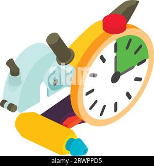 Steel cutting icon isometric vector. Steel cut off machine, manual welding torch. Metalworking concept Stock Vector