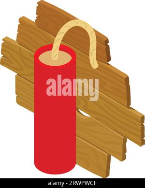 Adventurism concept icon isometric vector. Red dynamite stick with wick icon. Wild west concept, western Stock Vector
