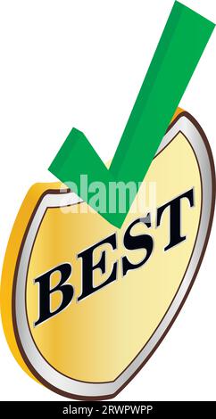 Best sign icon isometric vector. Best quality sign and green check mark icon. Confirmation, compliance Stock Vector