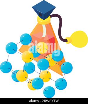 Fashion perfume icon isometric vector. Bottle of new perfume and molecule symbol. Parfum de toilette, fruity aroma, perfumery Stock Vector