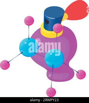 Perfume bottle icon isometric vector. Bottle of new perfume and molecule symbol. Parfum de toilette, aroma, perfumery Stock Vector