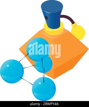 Fresh perfume icon isometric vector. Bottle of new perfume and molecule symbol. Parfum de toilette, aroma, perfumery Stock Vector