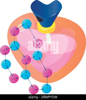 Perfume icon isometric vector. Shape heart bottle of perfume and molecule symbol. Parfum toilette, aroma, perfumery Stock Vector