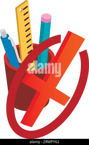 School accessory icon isometric vector. Holder, stationery and crossed out sign. School office, education concept Stock Vector