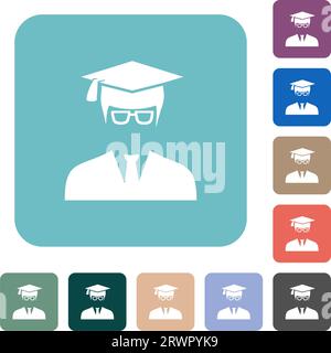Graduate male avatar simple icons in color rounded square frames on ...