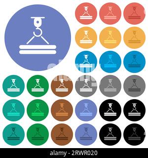 Construction crane and freight multi colored flat icons on round backgrounds. Included white, light and dark icon variations for hover and active stat Stock Vector