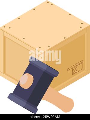 Blacksmith equipment icon isometric vector. Blacksmith hammer near postal parcel. Professional equipment, blacksmithing Stock Vector