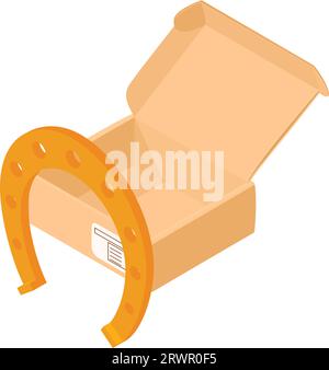 Old horseshoe icon isometric vector. Big golden horseshoe near opened postal box. Blacksmith symbol Stock Vector