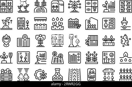 Precision farming icons set outline vector. Smart farm. Digital future Stock Vector