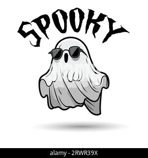 Cute cartoon spooky Ghost Character Vector Mascot Logo Design. Stock Vector