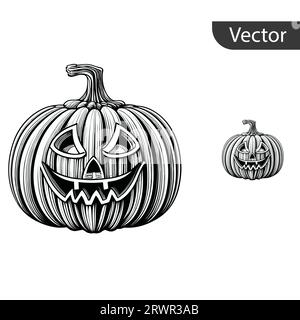 Halloween Pumpkin Silhouette Design in Line Art, Vector Mascot of Halloween Pumpkin. Stock Vector