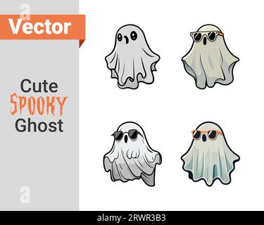 Cute Spooky Halloween Ghosts Vector illustration, Boo Ghost Vector Silhouette design. Stock Vector
