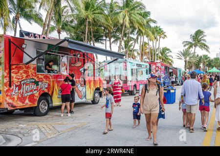 Miami Beach Florida,Ocean Terrace,Fourth 4th of July Independence Day event celebration activity,food trucks,man men male,woman women lady female,adul Stock Photo