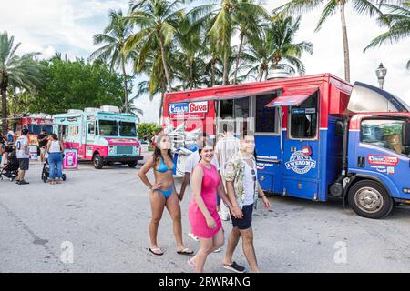 Miami Beach Florida,Ocean Terrace,Fourth 4th of July Independence Day event celebration activity,food trucks,man men male,woman women lady female,adul Stock Photo