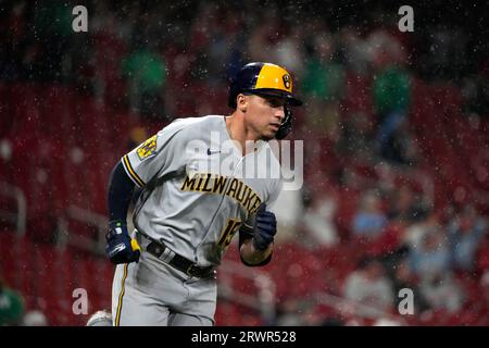 Milwaukee Brewers' Tyrone Taylor rounds first base after hitting a home run  off of New York Yankees pitcher Jonathan Loaisiga (43) during the eighth  inning of a baseball game Saturday, Sept. 9