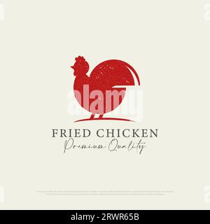 Fried Chicken restaurant logo design with vintage style, retro chicken restaurant icon vector illustration Stock Vector