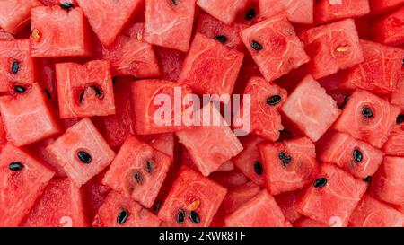 Top view of fresh red watermelon slices background. Healthy eating concept Stock Photo