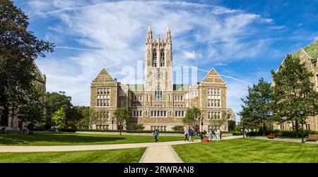 Newton, MA - September 15, 2023: Gasson Hall on the Boston College campus, designed by Charles Donagh Maginnis in 1908, it represents collegiate gothi Stock Photo