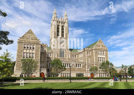 Newton, MA - September 15, 2023: Gasson Hall on the Boston College campus, designed by Charles Donagh Maginnis in 1908, it represents collegiate gothi Stock Photo