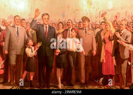 A huge North Korean mural painting of former Syrian President Hafez al-Assad in the October War Panorama, Damascus, Syria Stock Photo