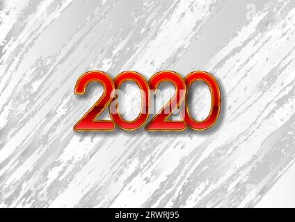 Grey marble texture and red retro 2020 New Year abstract background. Grunge Christmas graphic design. Vector illustration Stock Vector