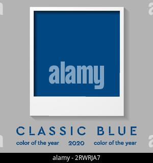 Instant photo frame with trendy color 2020 classic blue. Vector polaroid style imitation Stock Vector