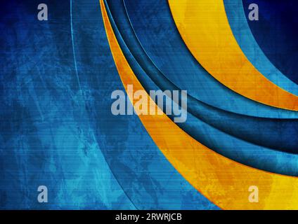 Bright orange and blue grunge waves abstract background. Vector design Stock Vector