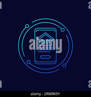 house, apartment search icon with a phone, linear Stock Vector