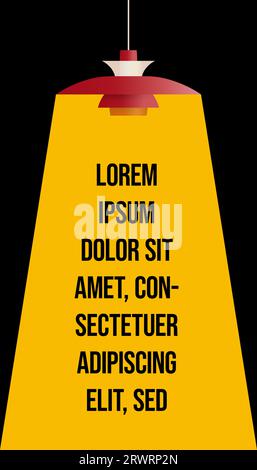 Highlights text with scandinavian lamp with yellow light on black background.  Stock Vector