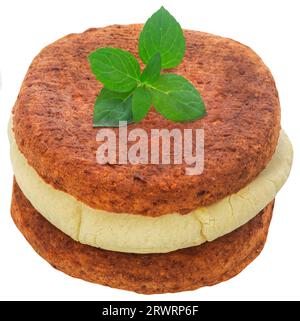 Pitta bread with patty as sandwich Stock Photo