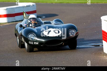 1955 Jaguar D-type 'long nose' (No. 70), driven by Gary Pearson in the  Sussex Trophy race at The Goodwood Revival Meeting 10th Sept 2023 in Chicheste Stock Photo
