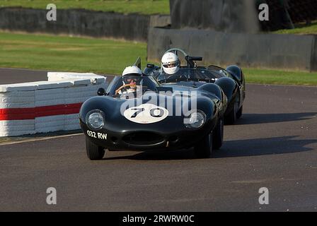1955 Jaguar D-type 'long nose' (No. 70), driven by Gary Pearson in the  Sussex Trophy race at The Goodwood Revival Meeting 10th Sept 2023 in Chicheste Stock Photo