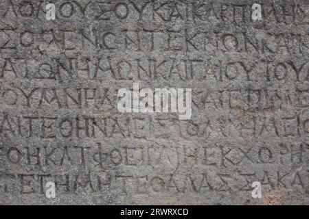 Ancient Roman inscription on the stone from Anatolian Civilizations Museum in Ankara. . High quality photo Stock Photo