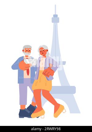 Retired couple travel cartoon flat illustration Stock Vector