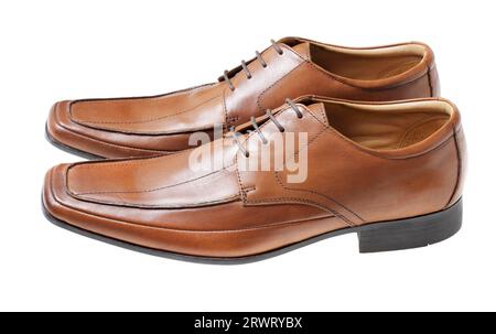 Men's brown leather dress shoes isolated on white Stock Photo